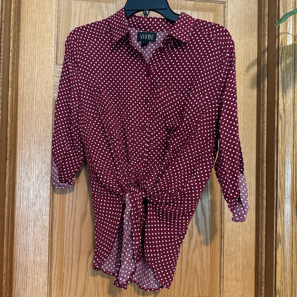 VIXBE Burgundy Polka Dot Blouse